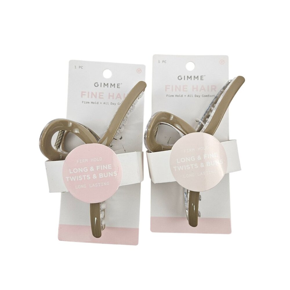 Gimme Premium Claw Clip Set of 2 For Fine Hair Tan Clear Teeth Curved NIP
